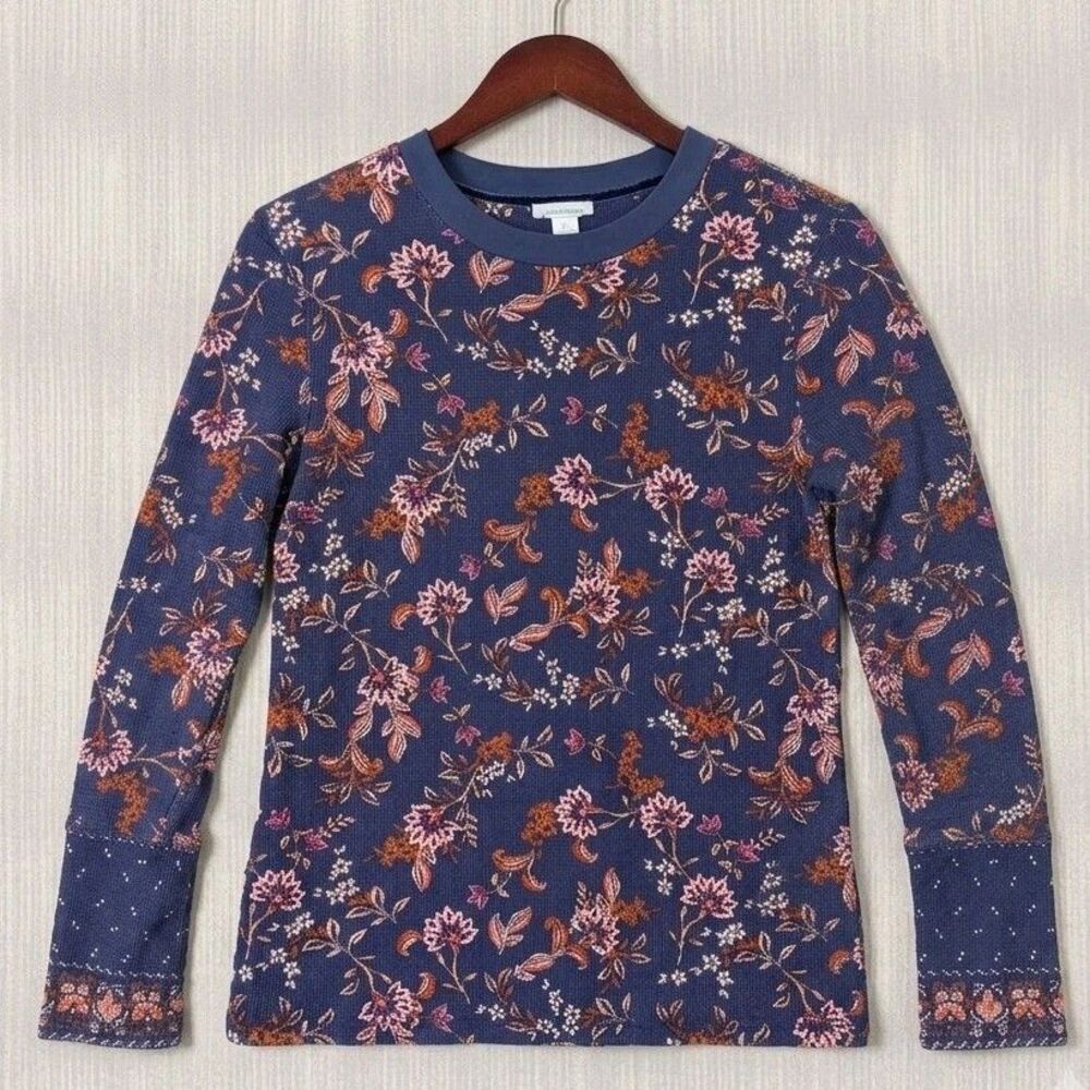 Sundance Floral Velvet Button Sleeve Thermal Top